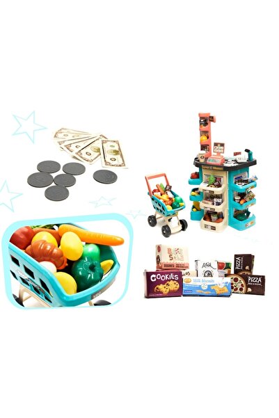 CIUPIGo Set Supermarket de Jucarie pentru copii cu 47 piese si carut de cumparaturi, Casa de Marcat, Scanner