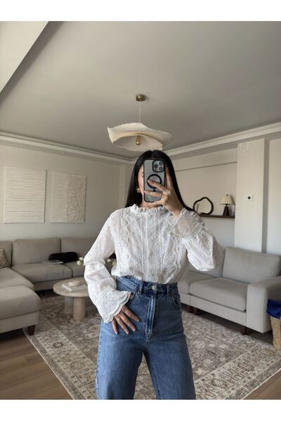 Tavie Dantel detaylı Vintage pamuk gömlek-L