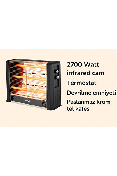 herevdeinova İnova Akan İnfrared Camlı Şömine Camlı 2700 Watt Termostatlı Devrilme Emniyetli Quartz Isıtıcı Soba