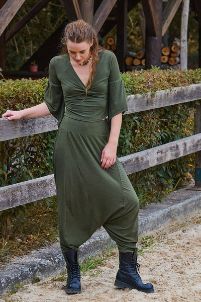 Los banditos Paçası Lastikli Ağı Düşük Kadın Bohem Şalvar