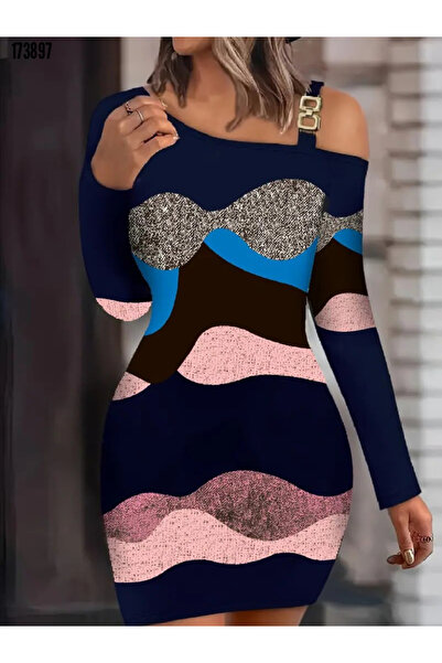 Modayakamoz Yeni Sezon Kadın Kısa Dalgıç Elbise Asimetrik Omuz Şık Toka Detayı