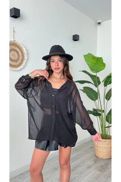 ÇEÇİM Cămașă de damă supradimensionat din șifon HYN-58077