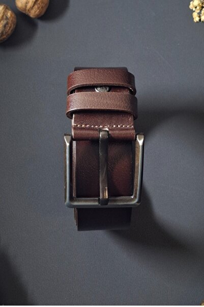 MAT Deri Men's Leather Brown Belt 4.5 cm 100% Genuine Leather Sports Thick Jeans Belt