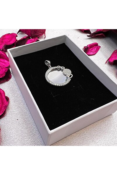 Victoria Yuvarlak Ayna Figürlü Kadın Kolye Ucu 925 Ayar Gümüş Zirkon Taşlı
