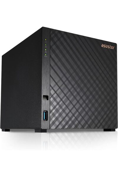 Asustor Drivestor 4 AS1104T - وحدة تخزين شبكية (NAS) رباعية الفتحات، 1.4 جيجاهرتز رباعية النواة، منفذ 2.5 جيجابت إيثرنت واحد، ذاكرة وصول عشوائي (RAM) سعة 1 جيجابايت DDR4، شبكة