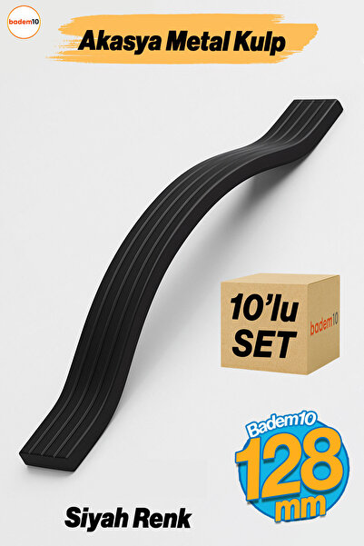 Badem10 Akasya Siyah Metal 128 mm 10lu Set Mobilya Kulpu Çizgili Model Dayanı...