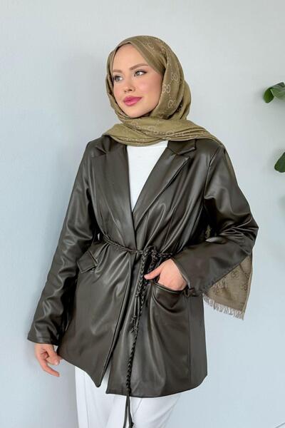 Hazamoda Jachetă blazer din piele Demi kaki