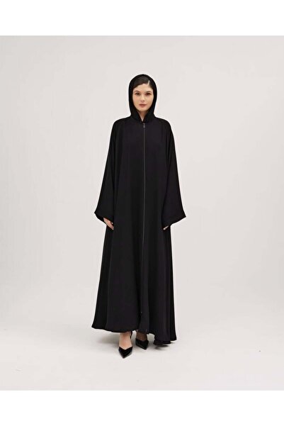 SOROSE SA عباية إنترنت دبل كلوش بشريط أمامي - لون أسود - عباية انترنت