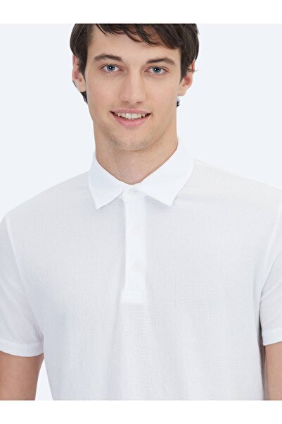 Kip White Patterned Polo Neck T-Shirt