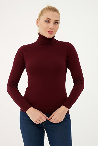 Fashion Friends Esnek Baıkçı Yaka Kazak Bordo