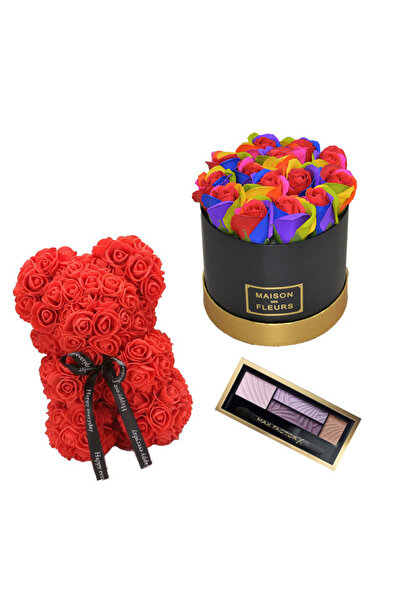 velve Σετ δώρου, σύνθεση λουλουδιών, μαύρο στρογγυλό κουτί, σαπουνένια τριαντ...