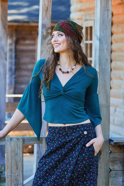 Los banditos Double Breasted Collar Half Sleeve Winter Blouse