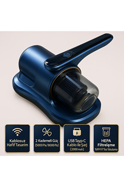 Merwish Süpürge Kablosuz Yüksek Emiş Gücüyle UV-C Sterilize Eden Akar ve Toz ...