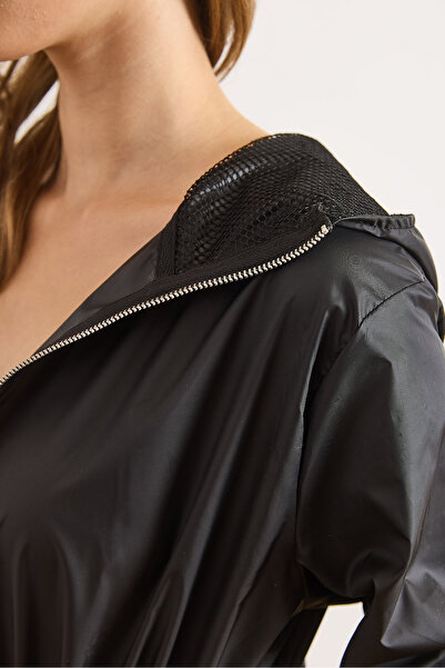 Olalook Жіночий чорний капюшон з сіткою на блискавці та стяжкою, дощовик CKT-19000479