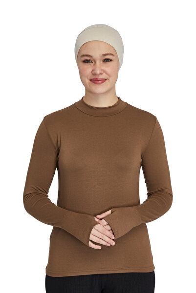 TRModam بودي نسائي بياقة صياد مطاطية - فيسكوز عضوي ليكرا، مضاد للتعرق - شوكولاتة فاتحة