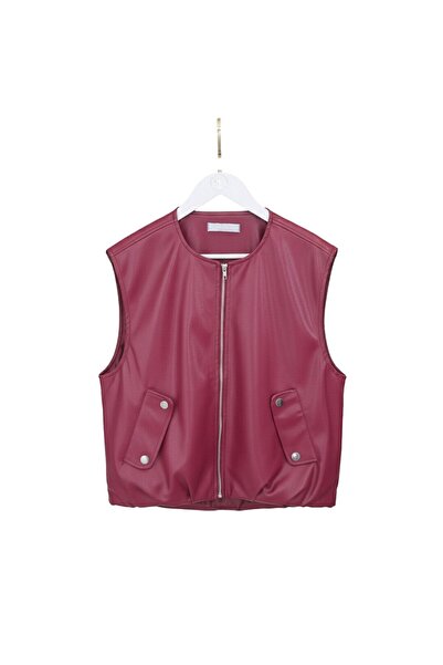 Sezgi Tekin Zippered Plum Leather Vest