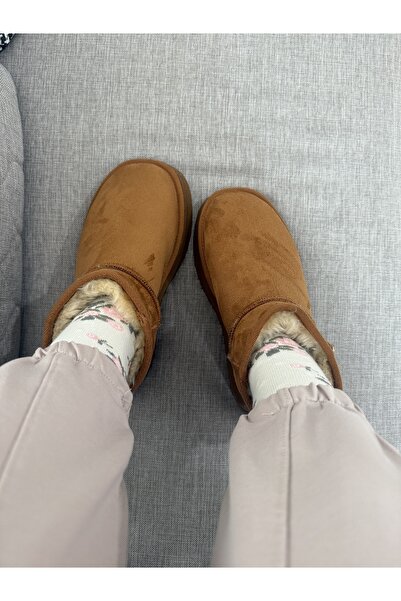 BURCU COLLECTİON FİONA İÇİ KÜRKLÜ KALIN TABAN TABA SÜET KADIN BOT