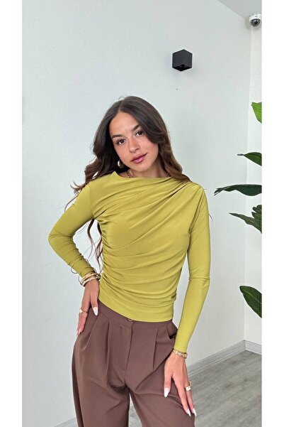 ÇEÇİM Kadın Drapeli Uzun Kollu Bluz HYN-58079