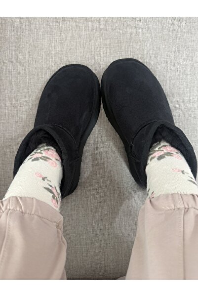 BURCU COLLECTİON FİONA İÇİ KÜRKLÜ KALIN TABAN SİYAH SÜET KADIN BOT