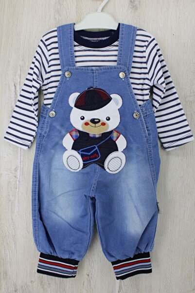 EYMİRGİYİM Denim Gardener with Teddy Bear Baby Boy Child 6 Months, 9 Months, 12 Months