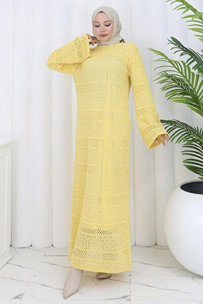 hafsamina Φόρεμα με επένδυση διάτρητο κίτρινο HM2841