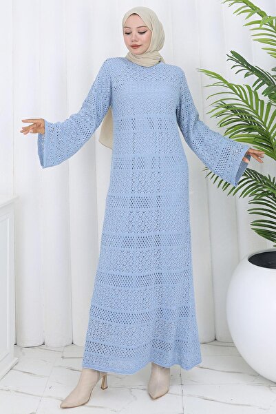 hafsamina Φόρεμα με επένδυση διάτρητο Baby Blue HM2841