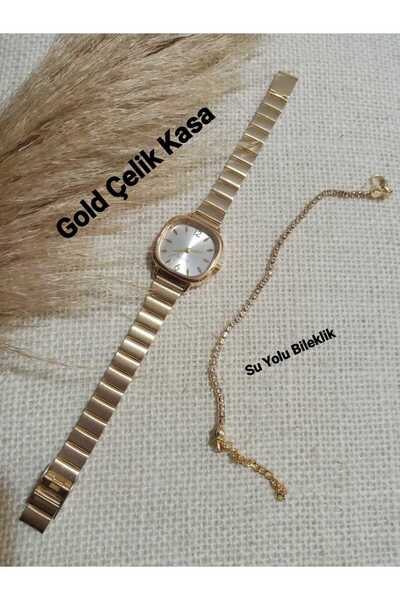 Brality Trend Model GOLD KASA Kadın Kol Saati Kare ÇELİK Kordon SU YOLU BİLEK...