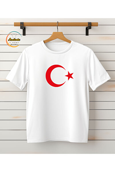 ASELİNDA Tricou Moon Star (TRIUCUL CU STEAGUL TURCĂ) Combinație albă de trico...