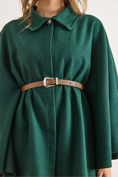 Olalook Women's Emerald Green Belted Cashmere Poncho Cardigan Hrk-19000339