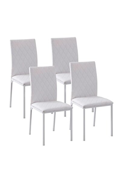 ART Set 4 scaune bucatarie/living, Ethel, piele ecologica, metal, alb, 41x50x91 cm