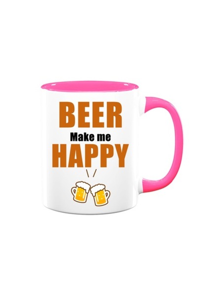 OEM Cană personalizată cu mesajul „Bere mă face fericit”, Betaprint, albă cu ...