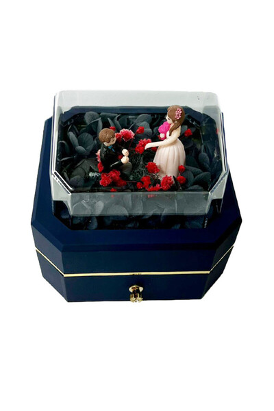 velve Memories box, with drawer, LED, cryogenic flowers and figurines, Merry ...