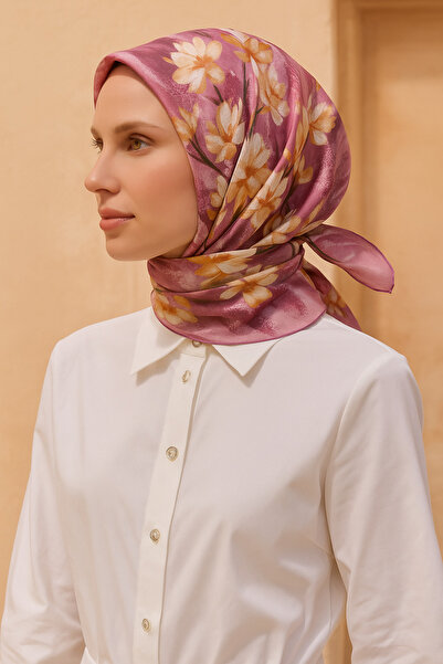 Belli Tivil Pure Silk Scarf 4217 - 04 Ροζ Μοτίβο λουλουδιών