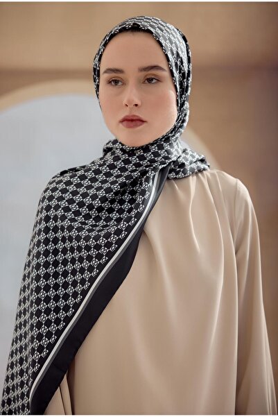 Yaqa SİYAH BEYAZ DAMA İPEK ŞAL