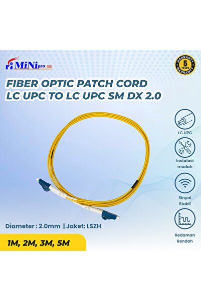 Mini pro كابل توصيل الألياف الضوئية LC إلى LC/UPC - 2 متر | وضع أحادي Simlex، 9/125 UPC 2.0 مم LSZH