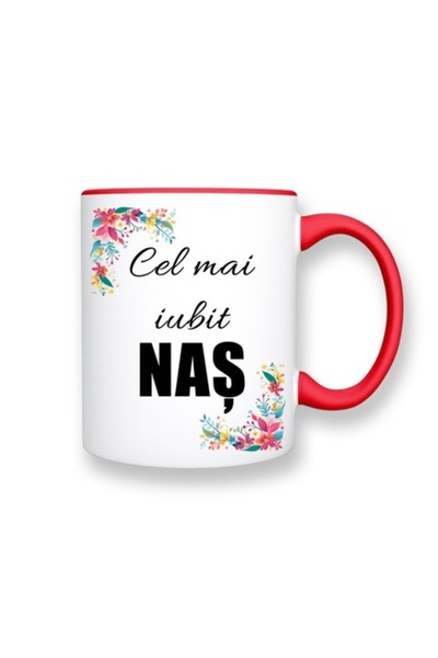 OEM Cană personalizată pentru Naș cu mesajul: „Cel mai iubit naș”, design flo...