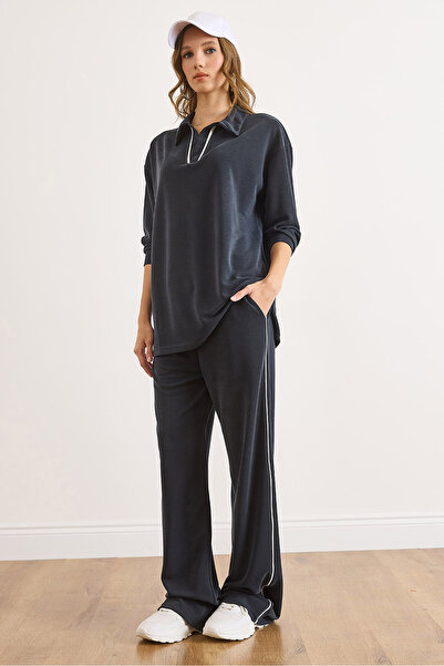 Olalook Kadın Füme Pike Modal Biye Detaylı Dökümlü Alt Üst Takım TKM-19000440