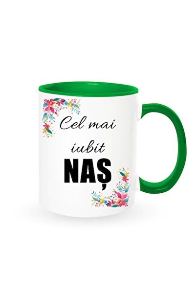OEM Cană personalizată pentru Naș cu mesajul „Cel mai iubit naș”, design flor...