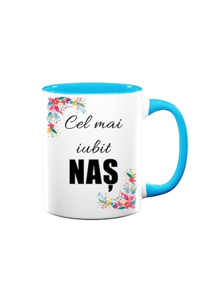 OEM Cană personalizată pentru Naș cu mesajul: „Cel mai iubit naș”, model floral, Betaprint,