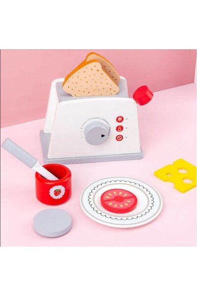 Toy Toy Toy Prăjitor de pâine din lemn cu elemente mobile și accesorii - Alb