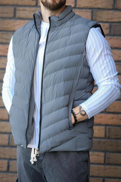 since 1990 man Manfaxy Pocketed Stand Collar Nova Shiny Fabric Men's Puffer Vest