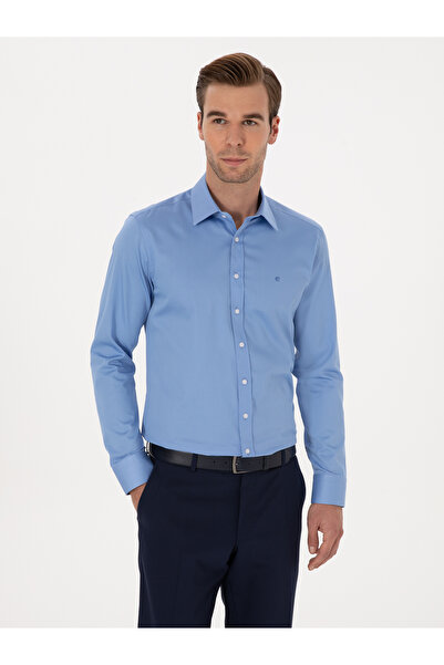 Cacharel Koyu Mavi Slim Fit %100 Pamuk Klasik Gömlek 50318179-VR032