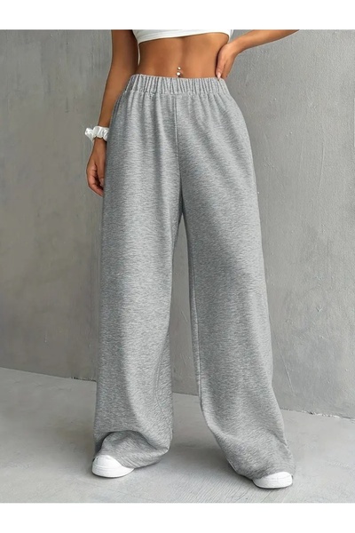 LAUSRA Γυναικείο γκρι παντελόνι μεγάλου μεγέθους, φαρδιά γραμμή, άνετο ύφασμα...