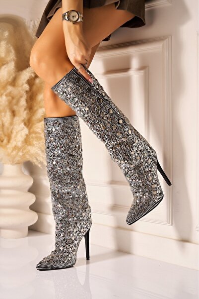 Joana Cizme negre cu toc înalt din piele întoarsă - Stil la modă