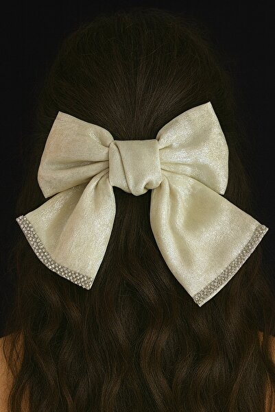 TAKIŞTIR Αυτόματη πόρπη με κρεμ χρώμα και λεπτομέρεια από πέτρα σε σχήμα κορδέλας