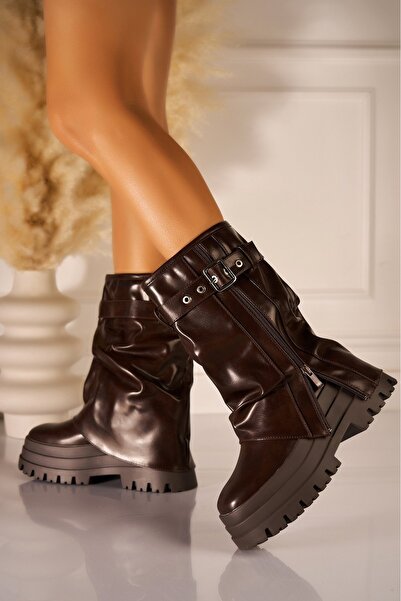 Joana Καφέ Δερμάτινες Μπότες με Πλατφόρμα - Μοντέρνο Στυλ