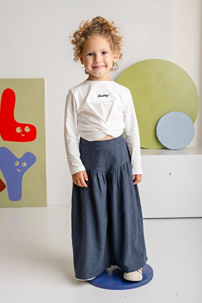 Zeyland Kız Çocuk İnce Kaşe Pileli Bol Pantolon - Lacivert