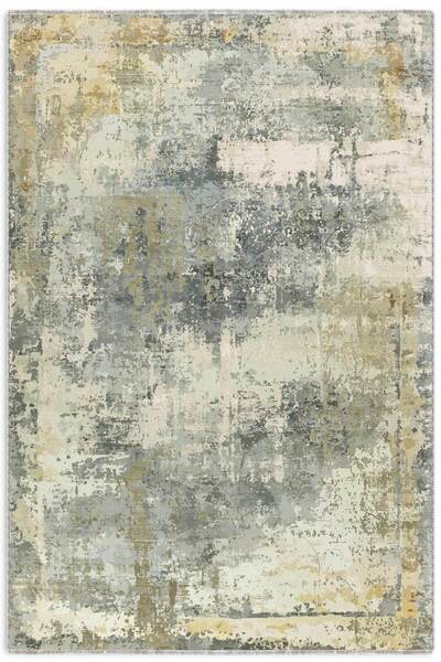 Pastel Home Sarı Gri Abstract Şönil Halı Kilim Yolluk Kaymaz Yıkanabilir Saça...