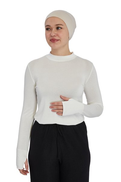 TRModam Body de damă cu guler tip pescar, cu prindere pe degete – Viscoză organică Lycra, anti-transpirație - Ecru