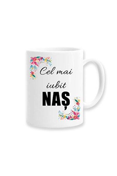 OEM Cană personalizată pentru Naș cu mesajul „Cel mai iubit naș”, model flora...